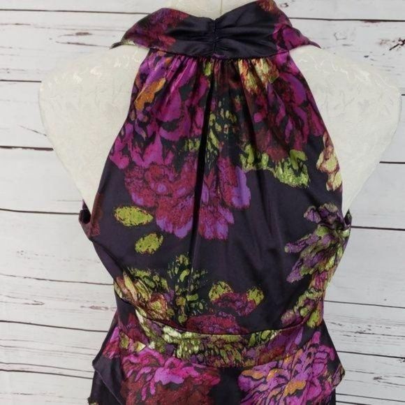 Evan Picone Mock Halter V-Neck Dark Floral Dress‎ Party Fitted Size 6 - Picture 5 of 8